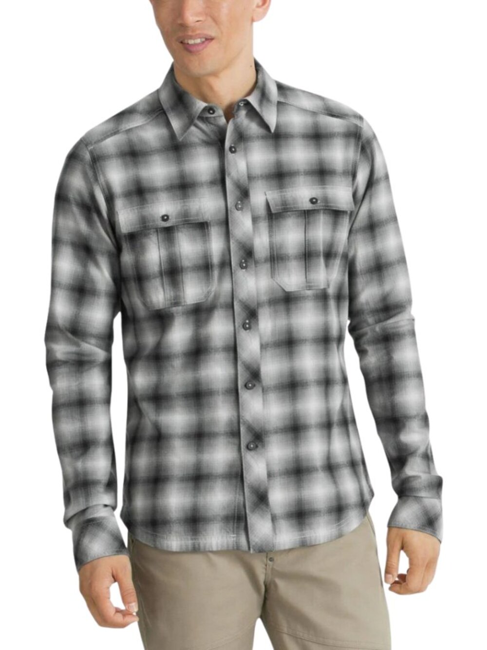Nau Fader Plaid Shirt Mens XL Caviar Gray Organic Cotton Wool Outdoor Hiking Dad